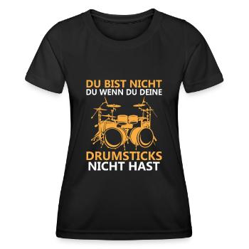 Drummer Drumsticks Schlagzeug Musiker - Frauen Funktions-T-Shirt - Schwarz - Vorne - AI Model Female 172 light (172cm)