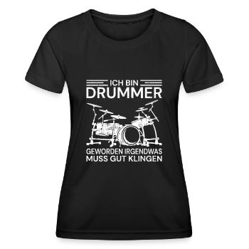 Drummer Drumsticks Schlagzeug Musiker - Frauen Funktions-T-Shirt - Schwarz - Vorne - AI Model Female 172 light (172cm)
