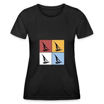 Quadrate Windsurfing Vintage Retro Windsurfen - Frauen Funktions-T-Shirt - Schwarz - Vorne - AI Model Female 172 light (172cm)