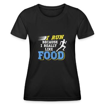 Je cours parce que j’aime beaucoup food Funny Runner - T-shirt sport Femme - noir - Devant - AI Model Female 172 light (172cm)