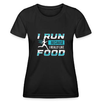 Je cours parce que j’aime beaucoup food Funny Runner - T-shirt sport Femme - noir - Devant - AI Model Female 172 light (172cm)