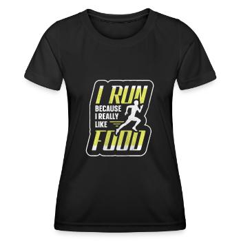 Je cours parce que j’aime beaucoup food Funny Runner - T-shirt sport Femme - noir - Devant - AI Model Female 172 light (172cm)