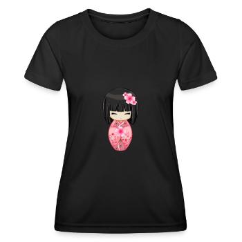 Cherry Blossom Geisha Japanese Kokeshi Doll - Women's Functional T-Shirt - black - Front - AI Model Female 172 light (172cm)