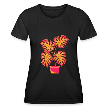 Plante en pot Tropical Monstera Deliciosa Monstera - T-shirt sport Femme - noir - Devant - AI Model Female 172 light (172cm)