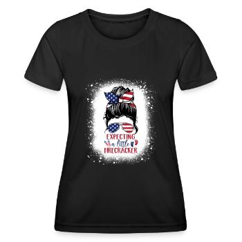 Messy Bun x Expecting a little Firecracker - Frauen Funktions-T-Shirt - Schwarz - Vorne - AI Model Female 172 light (172cm)