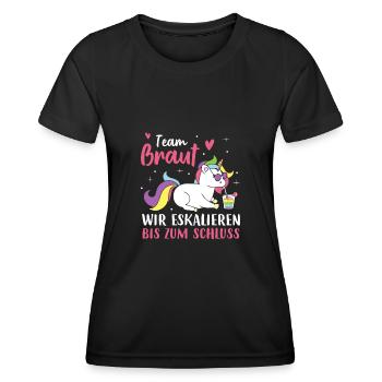 Team Braut Wir eskalieren bis zum Schluss - Frauen Funktions-T-Shirt - Schwarz - Vorne - AI Model Female 172 light (172cm)
