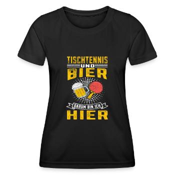 Tischtennis und Bier darum bin ich hier Ping Pong - Frauen Funktions-T-Shirt - Schwarz - Vorne - AI Model Female 172 light (172cm)