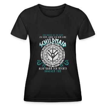 Schildmaid Wikinger Witz Berserker - Frauen Funktions-T-Shirt - Schwarz - Vorne - AI Model Female 172 light (172cm)