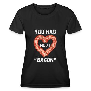 you had me at bacon Design for a food joke lovers - Frauen Funktions-T-Shirt - Schwarz - Vorne - AI Model Female 172 light (172cm)