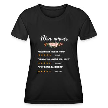 Mon amour citation fleurs critique fan film couple - T-shirt sport Femme - noir - Devant - AI Model Female 172 light (172cm)