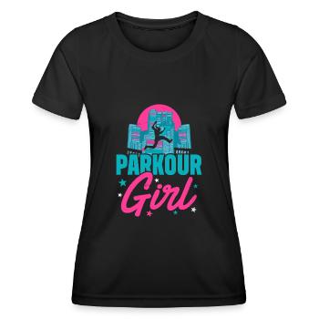 Parkour Design pour freerunner girls | Freerunning - T-shirt sport Femme - noir - Devant - AI Model Female 172 light (172cm)