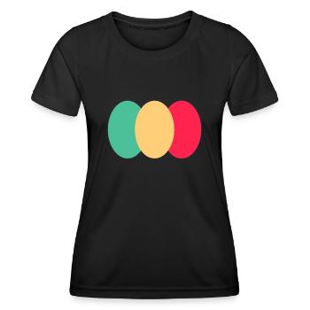 Trois ovales - Vert-Jaune - Rouge - T-shirt sport Femme - noir - Devant - AI Model Female 172 light (172cm)