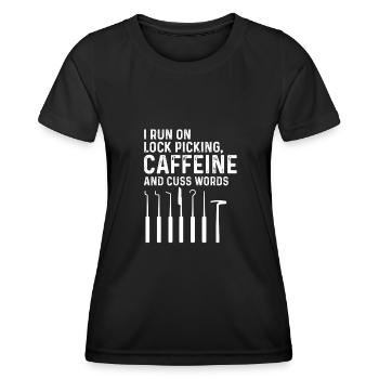 Lock picking Kaffee und Schimpfwörter Design - Frauen Funktions-T-Shirt - Schwarz - Vorne - AI Model Female 172 light (172cm)