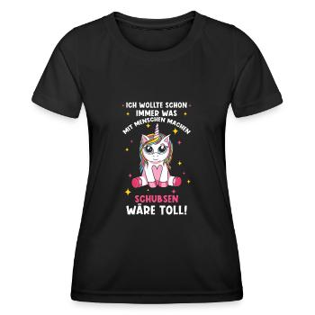 Einhorn Sprüche Lustiges Einhorn Damen Mädchen - Frauen Funktions-T-Shirt - Schwarz - Vorne - AI Model Female 172 light (172cm)