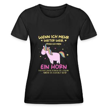 Einhorn Sprüche Einhorn Damen - Frauen Funktions-T-Shirt - Schwarz - Vorne - AI Model Female 172 light (172cm)
