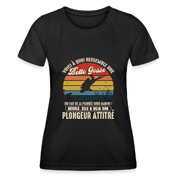 belle gosse pratiquante plongée sous marine - T-shirt sport Femme - noir - Devant - AI Model Female 172 light (172cm)