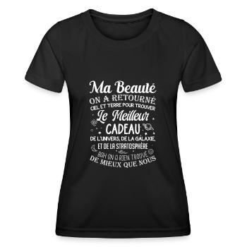 Meilleur cadeau femme belle ciel et terre drôle - T-shirt sport Femme - noir - Devant - AI Model Female 172 light (172cm)