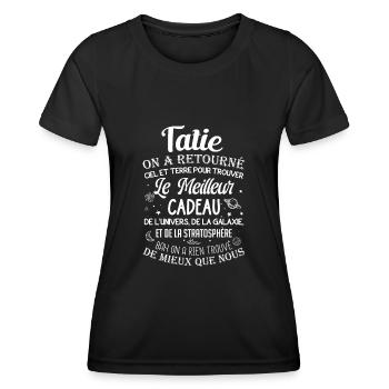 Meilleur cadeau tatie ciel et terre drôle tante - T-shirt sport Femme - noir - Devant - AI Model Female 172 light (172cm)