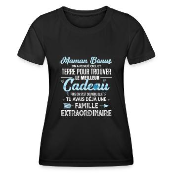 Meilleur cadeau maman bonus citation coeur ruban - T-shirt sport Femme - noir - Devant - AI Model Female 172 light (172cm)