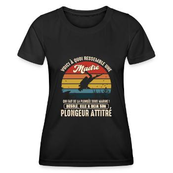 maman pratiquante plongée sous marine plongeur - T-shirt sport Femme - noir - Devant - AI Model Female 172 light (172cm)