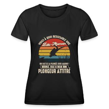 belle maman pratiquante plongée sous marine - T-shirt sport Femme - noir - Devant - AI Model Female 172 light (172cm)