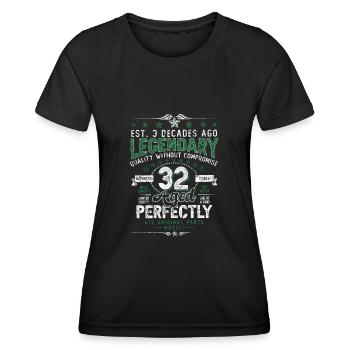 Vintage Légendaire - Vieilli parfaitement 32ème anniversaire - T-shirt sport Femme - noir - Devant - AI Model Female 172 light (172cm)