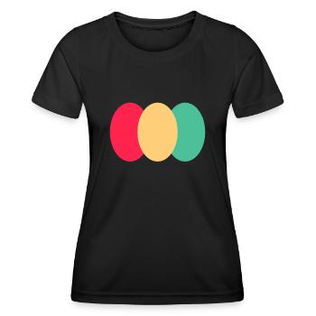 Trois Ovales - Rouge - Jaune - Vert - T-shirt sport Femme - noir - Devant - AI Model Female 172 light (172cm)