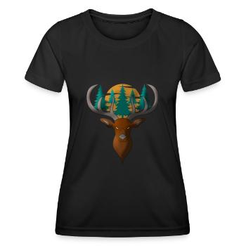 Hirsch Kopf Motiv mit Wald und Vollmond - Frauen Funktions-T-Shirt - Schwarz - Vorne - AI Model Female 172 light (172cm)