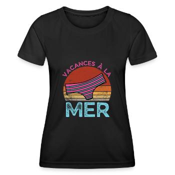 vacances à la mer rétro vintage - T-shirt sport Femme - noir - Devant - AI Model Female 172 light (172cm)