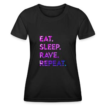 eat sleep rave repeat - Frauen Funktions-T-Shirt - Schwarz - Vorne - AI Model Female 172 light (172cm)