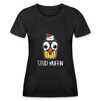 Stud Muffin Puffin Papageientaucher Wortspiel - Frauen Funktions-T-Shirt - Schwarz - Vorne - AI Model Female 172 light (172cm)