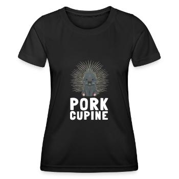Porcupine Pig Hedgehog Rodent Hystricidae - Women's Functional T-Shirt - black - Front - AI Model Female 172 light (172cm)
