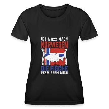 Angeln in Norwegen Angeltour Norwegen - Frauen Funktions-T-Shirt - Schwarz - Vorne - AI Model Female 172 light (172cm)