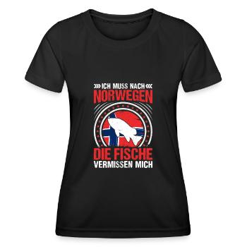 Angeltour Norwegen Angeln in Norwegen - Frauen Funktions-T-Shirt - Schwarz - Vorne - AI Model Female 172 light (172cm)