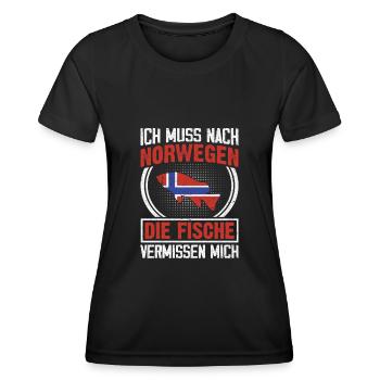 Angeln in Normwegen Angeltour Norwegen - Frauen Funktions-T-Shirt - Schwarz - Vorne - AI Model Female 172 light (172cm)