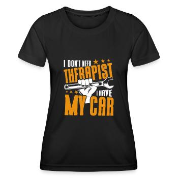 Lustig Autowerkstatt KFZ Mechaniker Autoliebhaber - Frauen Funktions-T-Shirt - Schwarz - Vorne - AI Model Female 172 light (172cm)