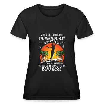 Demande marraine danseuse kizomba sexy couple BG - T-shirt sport Femme - noir - Devant - AI Model Female 172 light (172cm)