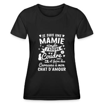 mamie coudre couture propriétaire chat grand mère - T-shirt sport Femme - noir - Devant - AI Model Female 172 light (172cm)