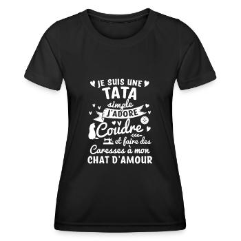 tata coudre couture propriétaire chat tante tatie - T-shirt sport Femme - noir - Devant - AI Model Female 172 light (172cm)