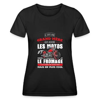 grand mère motarde adore motos fromage mamie - T-shirt sport Femme - noir - Devant - AI Model Female 172 light (172cm)