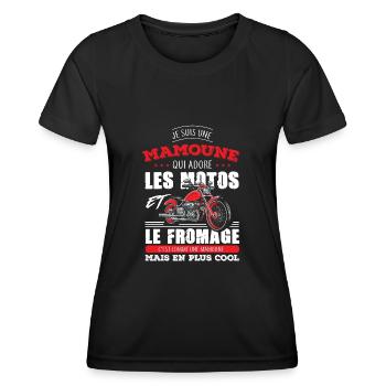mamoune motarde adore les motos fromage maman - T-shirt sport Femme - noir - Devant - AI Model Female 172 light (172cm)