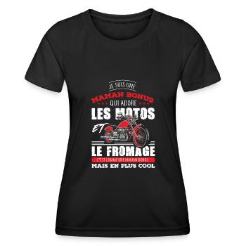 maman bonus motarde adore les motos fromage - T-shirt sport Femme - noir - Devant - AI Model Female 172 light (172cm)