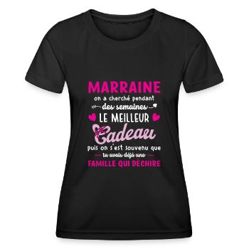 Meilleur cadeau demande annonce marraine coeur - T-shirt sport Femme - noir - Devant - AI Model Female 172 light (172cm)