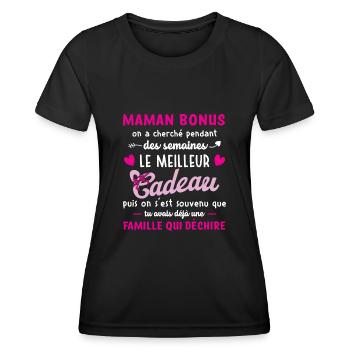 Meilleur cadeau maman bonus citation coeur ruban - T-shirt sport Femme - noir - Devant - AI Model Female 172 light (172cm)