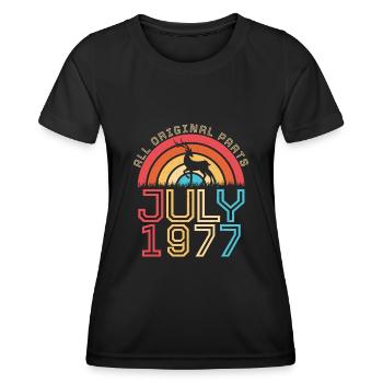 Year of birth 1977 July - Women's Functional T-Shirt - black - Front - AI Model Female 172 light (172cm)