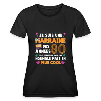 Demande annonce marraine rétro années 80 lunettes - T-shirt sport Femme - noir - Devant - AI Model Female 172 light (172cm)