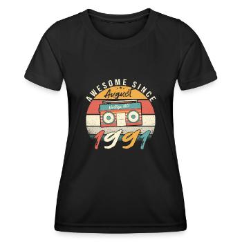 Year of construction 1991 in August - Women's Functional T-Shirt - black - Front - AI Model Female 172 light (172cm)