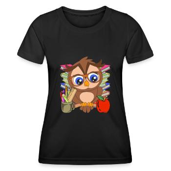 School Animal Motif Gift School Beginners Owl - Women's Functional T-Shirt - black - Front - AI Model Female 172 light (172cm)