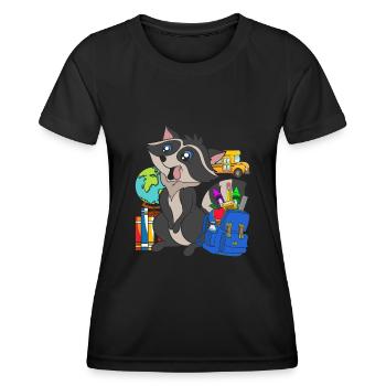 School Animal Motif Gift School Beginners Raccoon - Women's Functional T-Shirt - black - Front - AI Model Female 172 light (172cm)