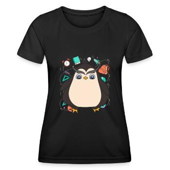 School Animal Motif Gift School Beginners Penguin - Women's Functional T-Shirt - black - Front - AI Model Female 172 light (172cm)